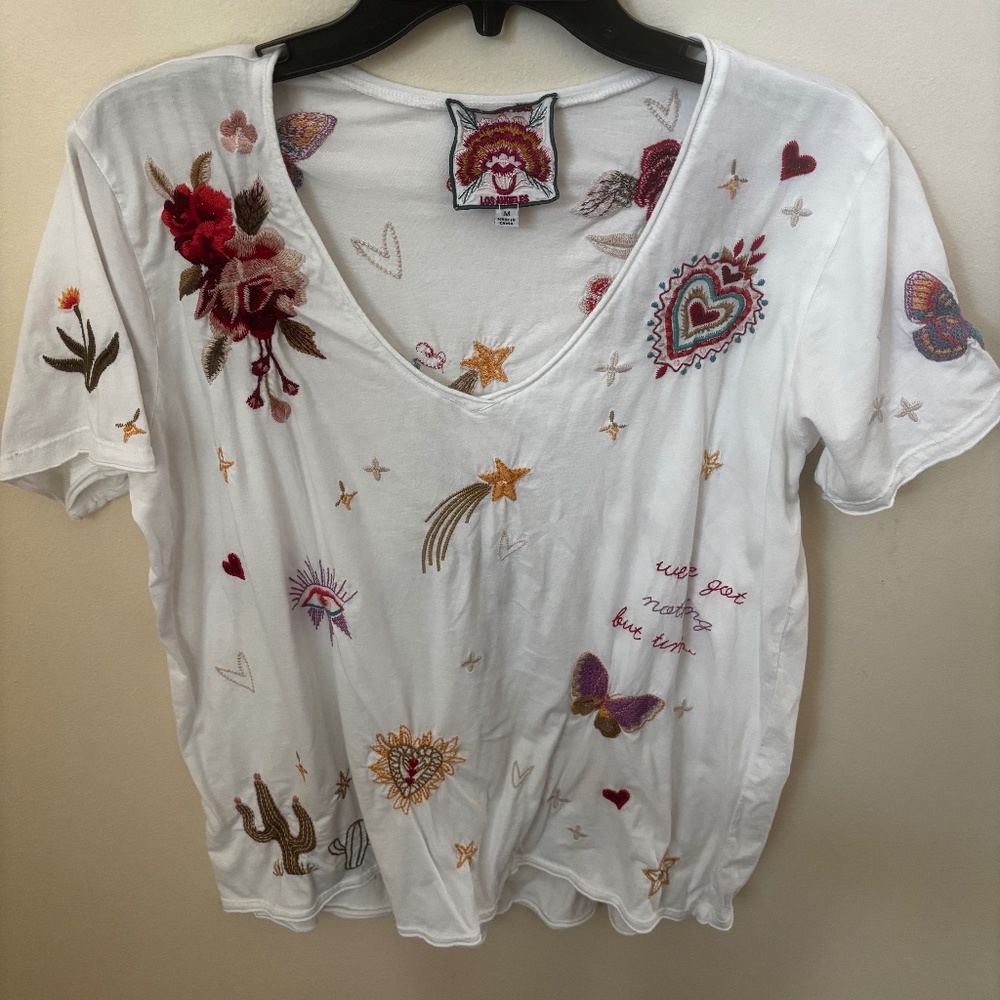 Johnny Was Monroe Everyday embroidered, short sleeve T-shirt, medium